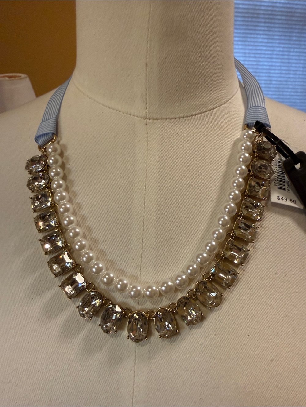 J. Crew Factory Pearl and Crystal Layered Necklace in White and Gold